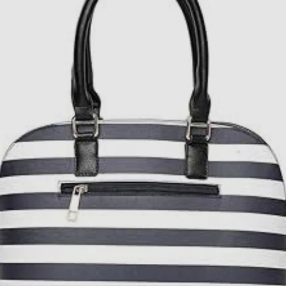 Aldo Navy and White Striped Satchel with Lock & Key - Picture 13 of 13